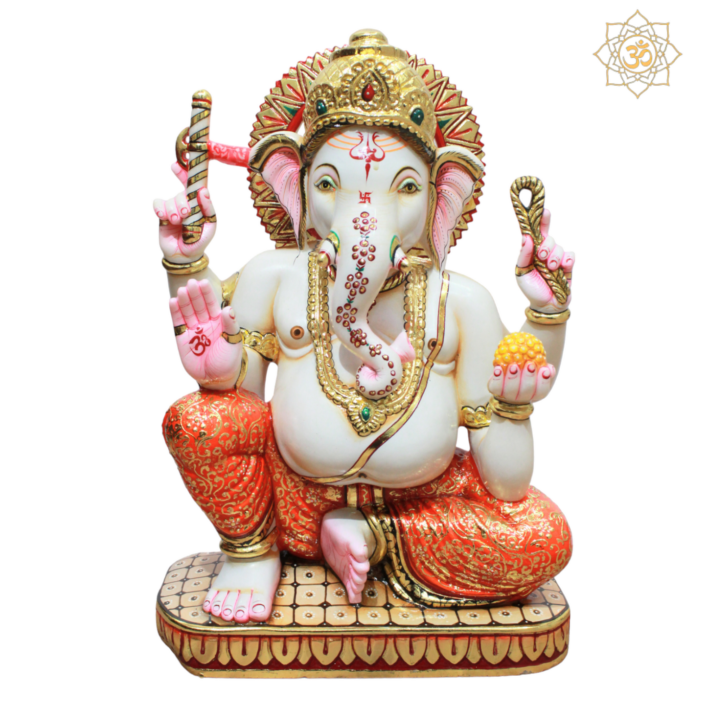 Gold Work Marble Ganesha Statue for Homes and Temples in 1.5feet
