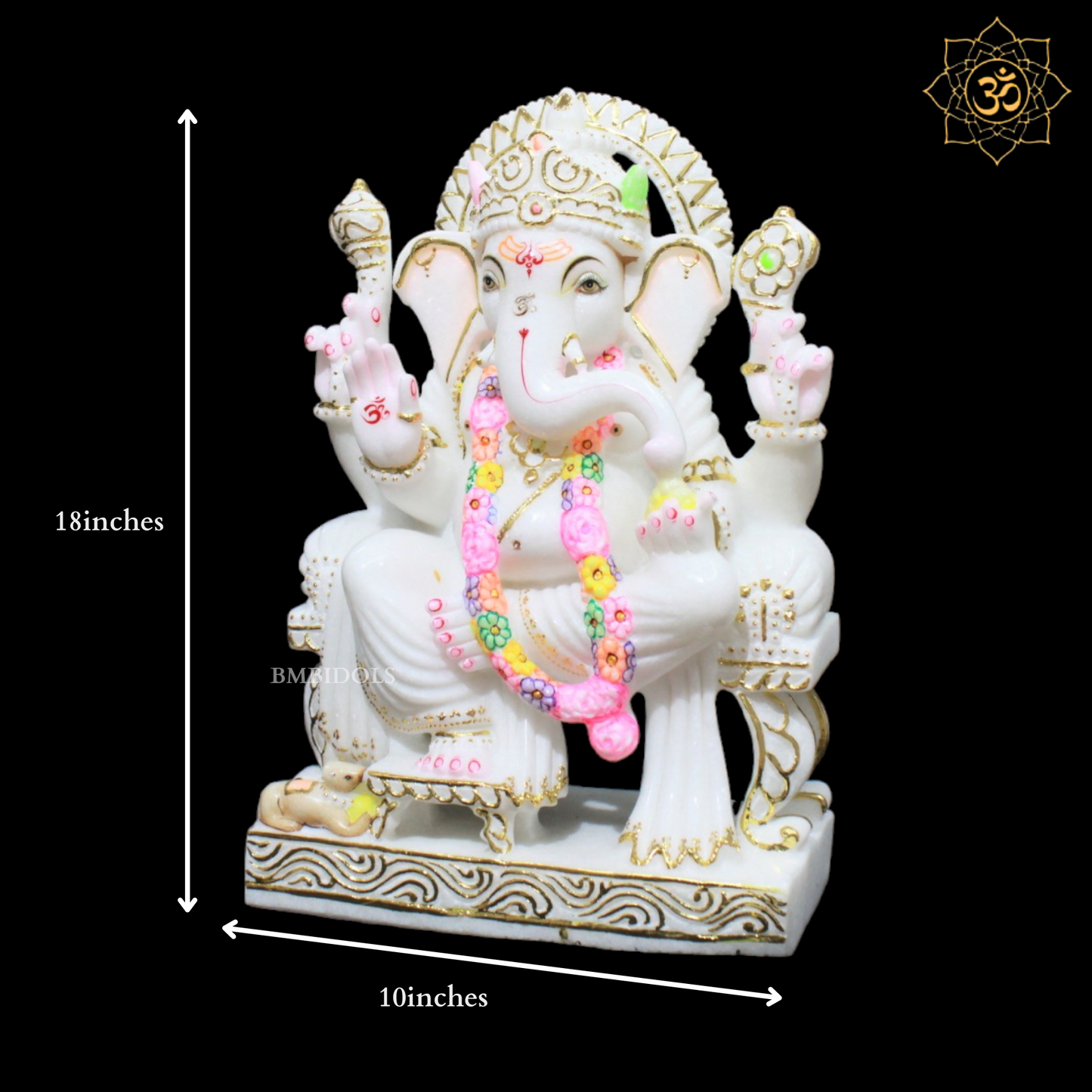 White Marble Ganesha Murti in Gold in Left side Trunk