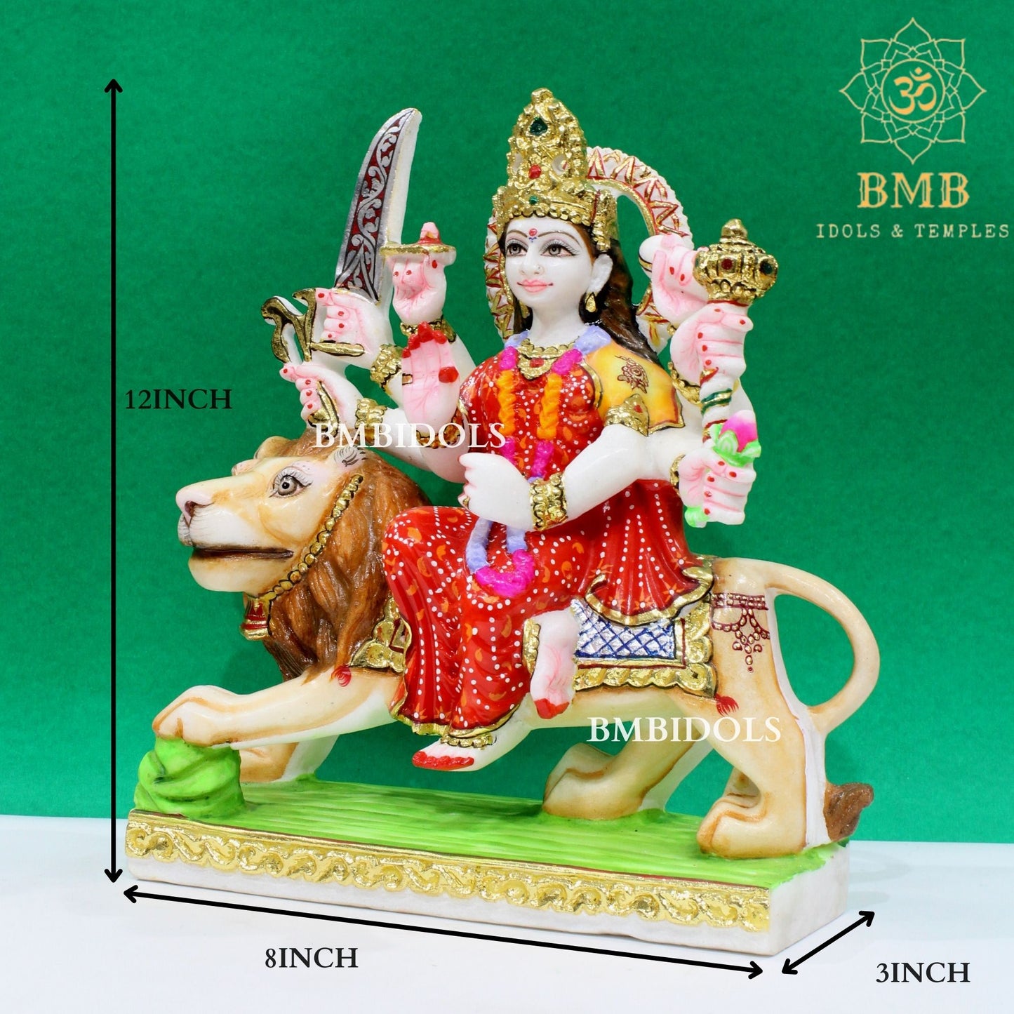 Marble Durga Statue made in Natural Makrana Marble in 12inch