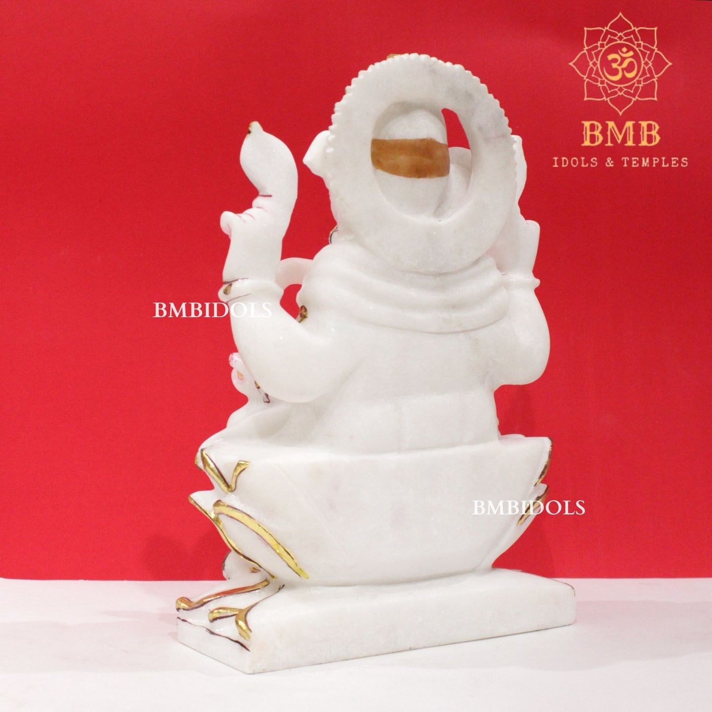 Marble Ganesh Idol in Makrana Marble in 12inches sitting on Lotus