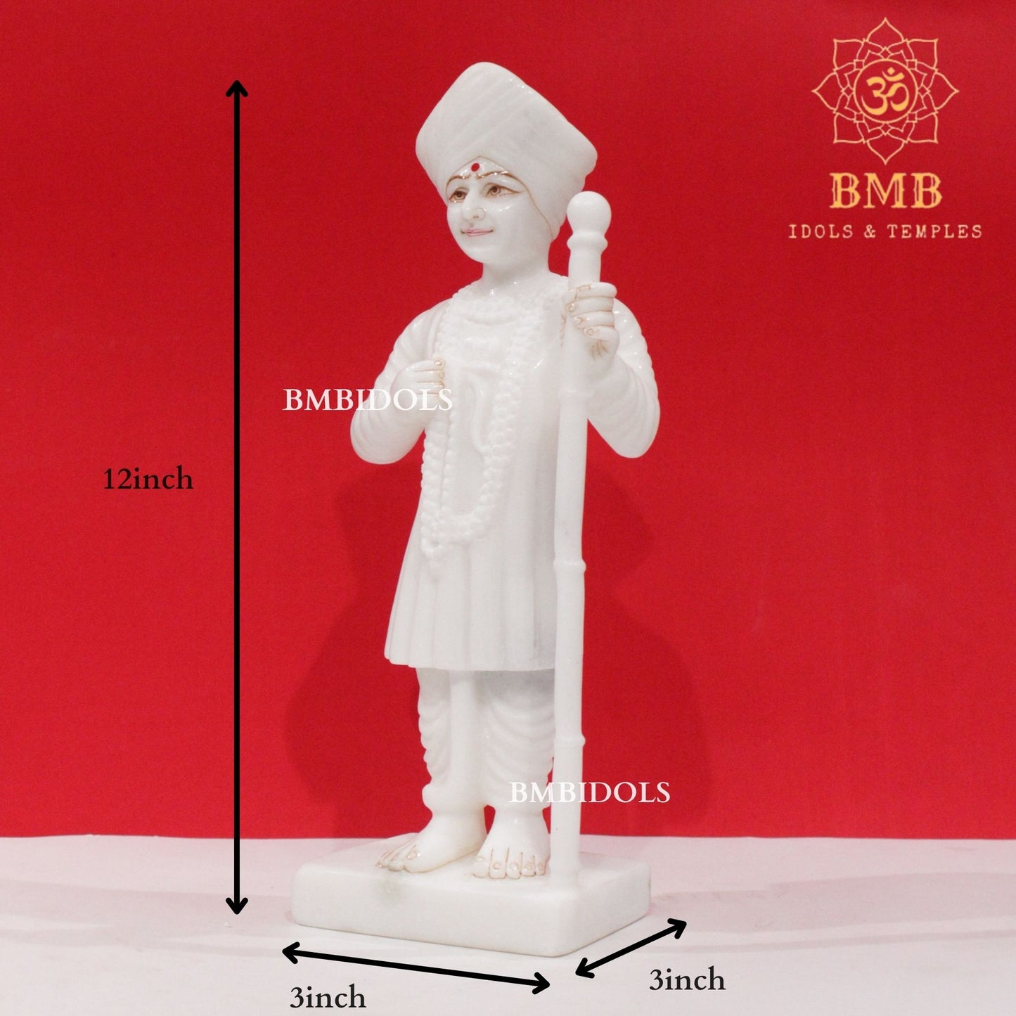 Marble Jalaram Bapa Murti in Standing Posture with Stick in 12inch