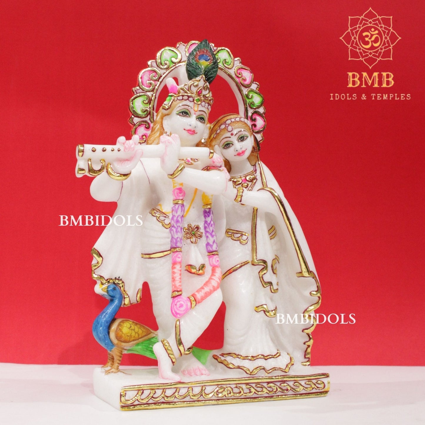 Marble Jugal Radha Krishna Statue in 12inches with flute