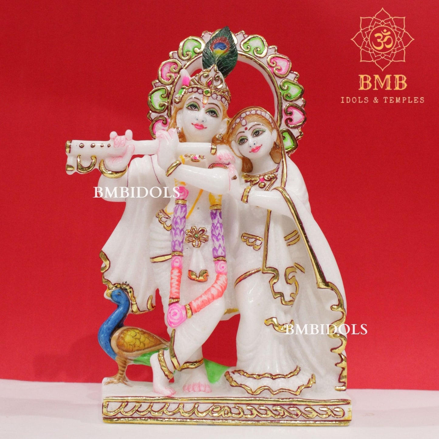 Marble Jugal Radha Krishna Statue in 12inches with flute