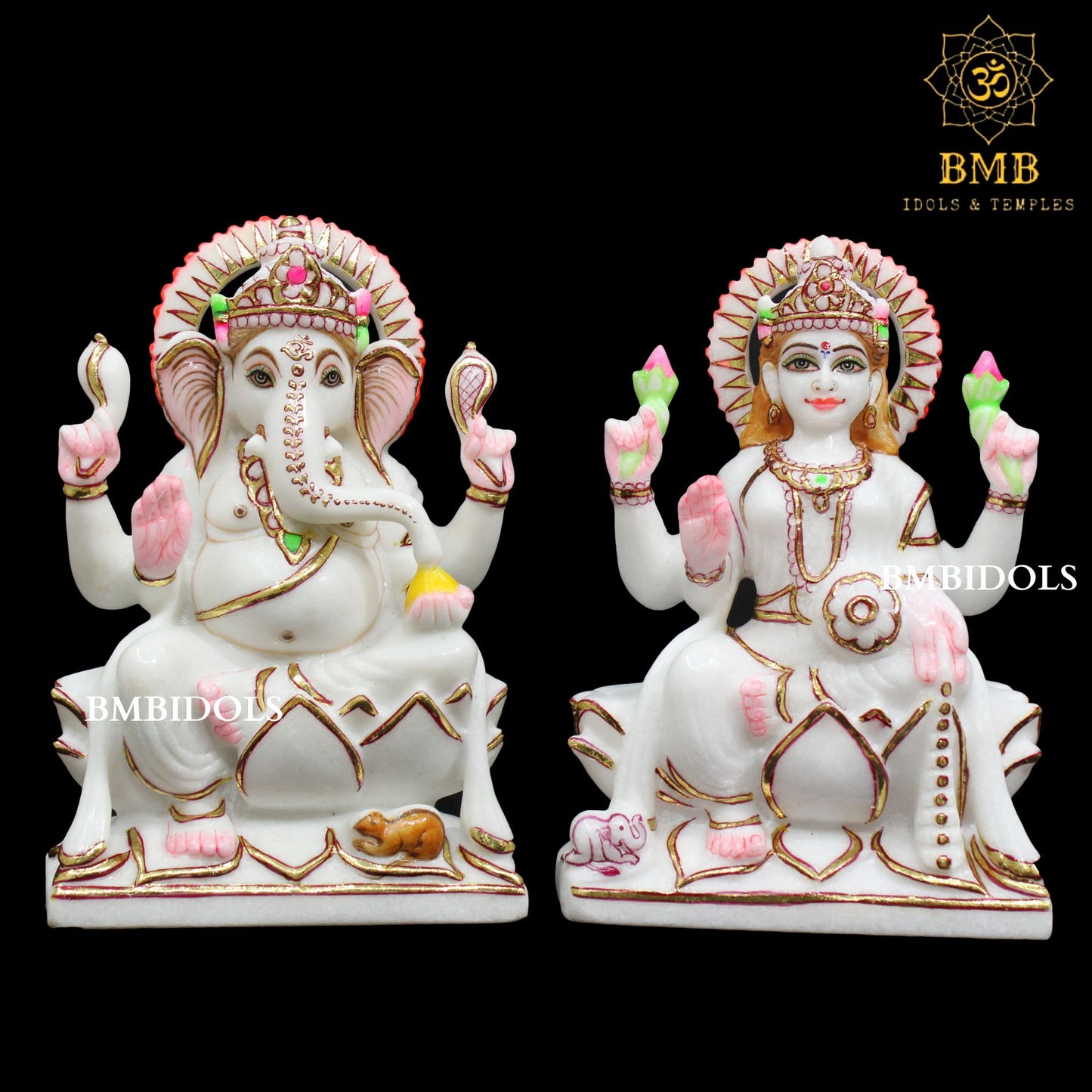 Marble Ganesh Lakshmi Statue in Makrana Marble in 9inches
