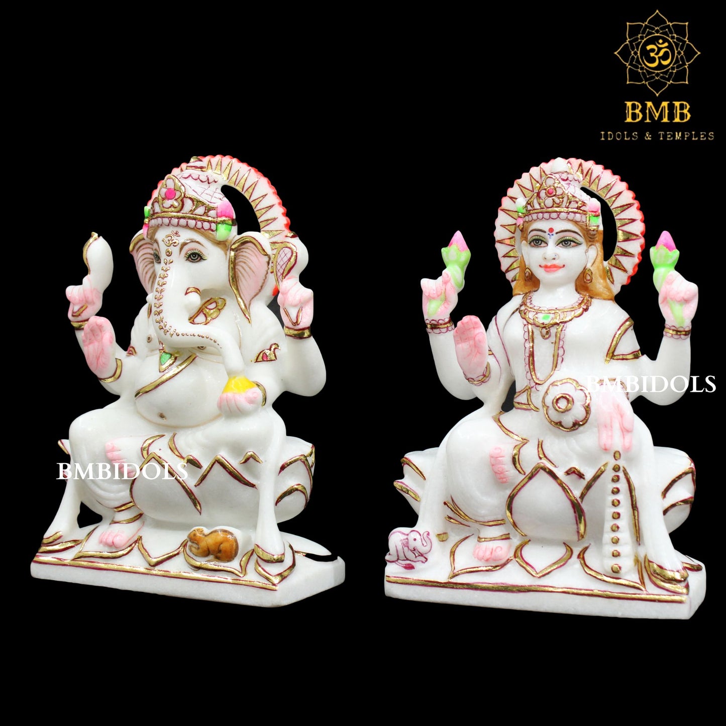 Marble Ganesh Lakshmi Statue in Makrana Marble in 9inches