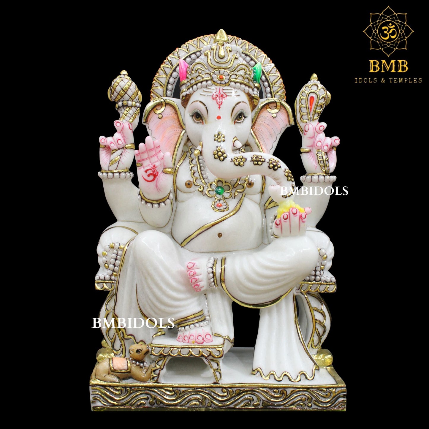 Ganesh Marble Statue made in natural white Makrana Marble in 18inches