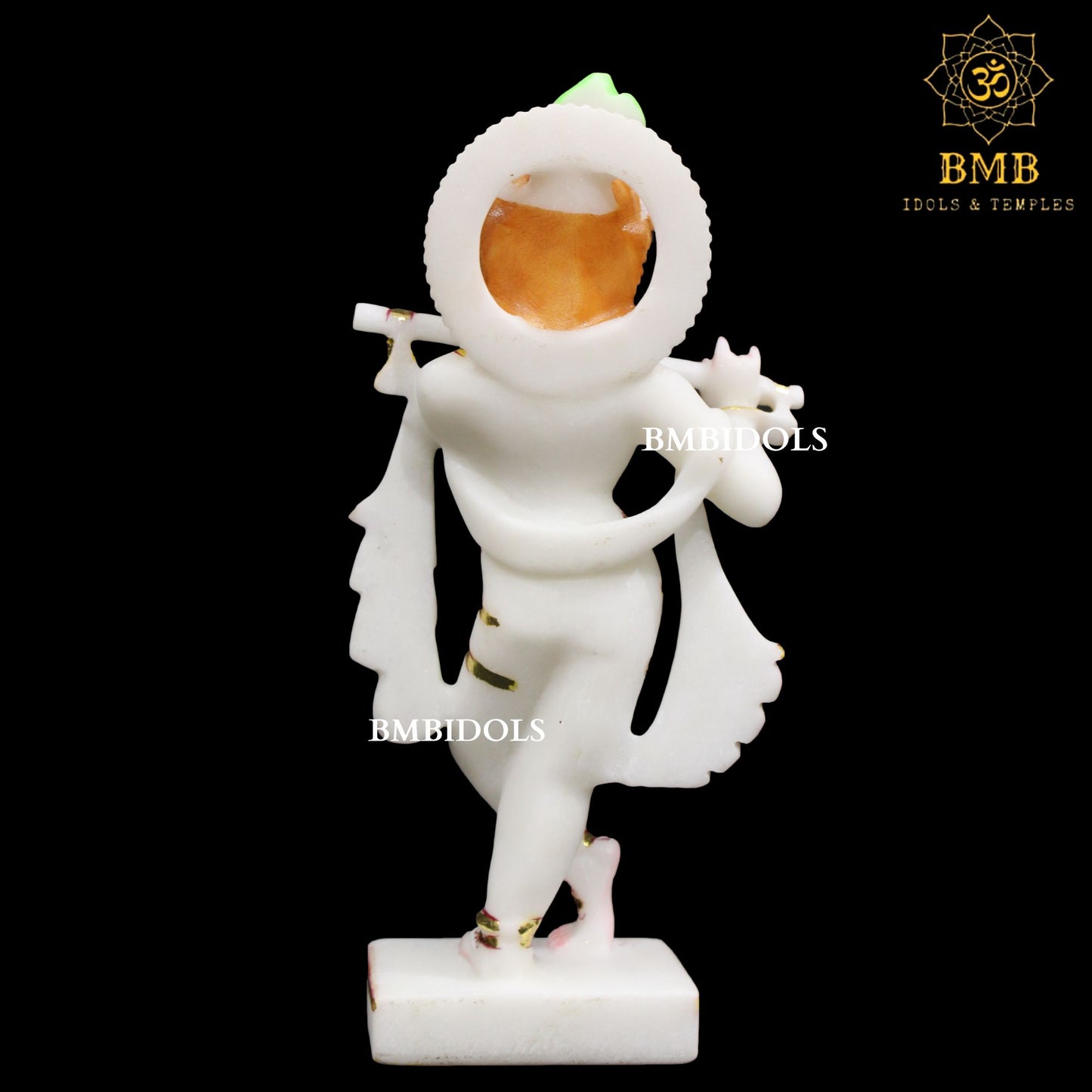 White Marble Krishna Statue in 12inches with Flute in Hands