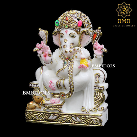 Marble Ganesh Bhagwan Murti made in Makrana Marble in 12inches