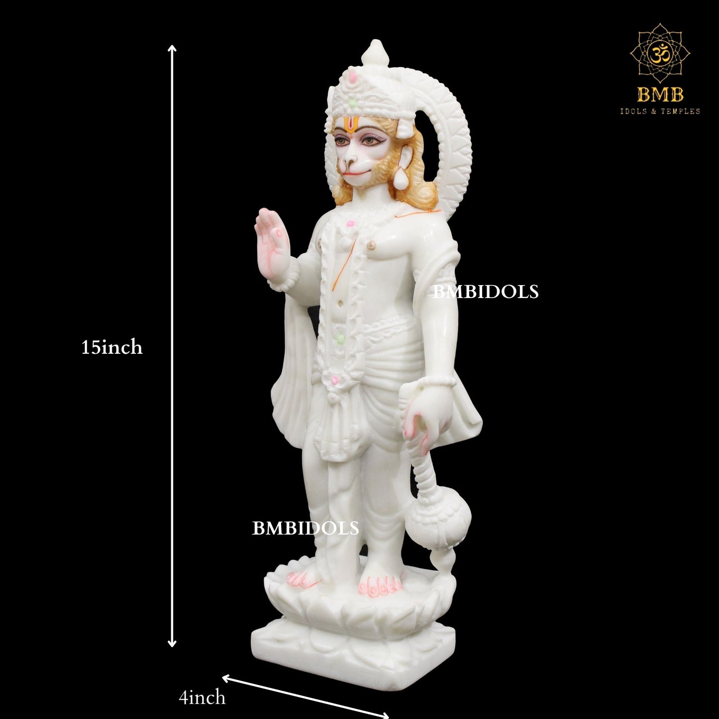 Ashirwad Marble Hanuman Statue in Standing Posture in Makrana Marble 15inches