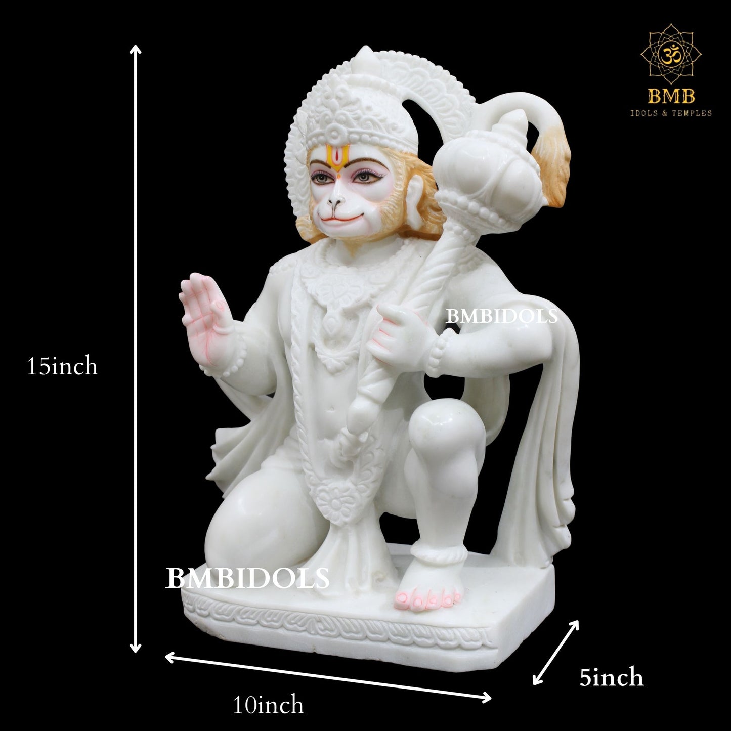 Marble Ashirwad Hanuman Statue made in Makrana Marble in 15inches