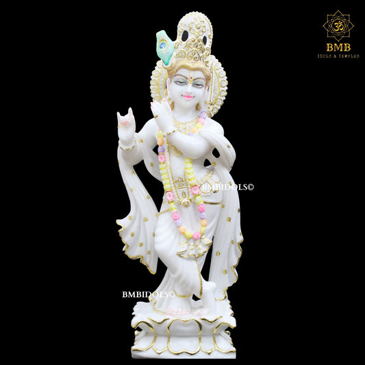 Marble Krishna Murti made in Makrana Marble in 24inches (2feet)