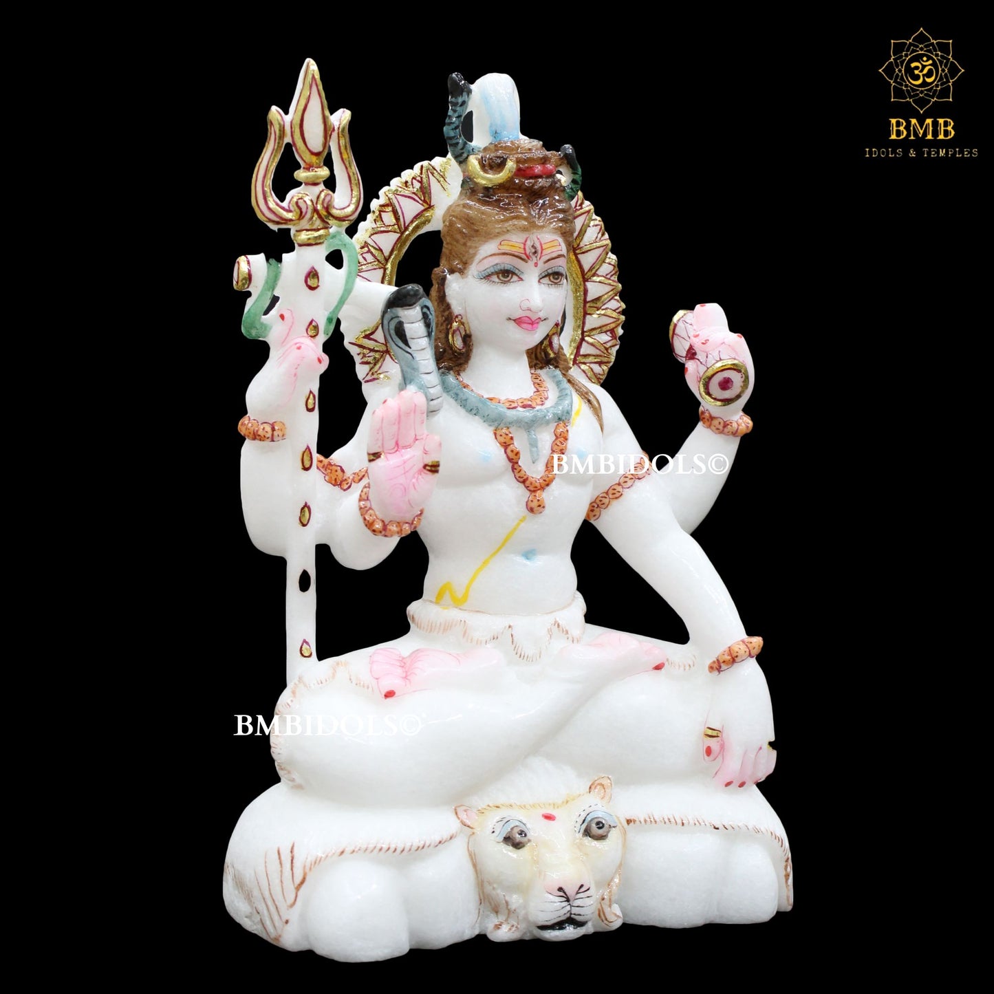 Small Four Hands Marble Shiva Statue in 9inches for Home Temples