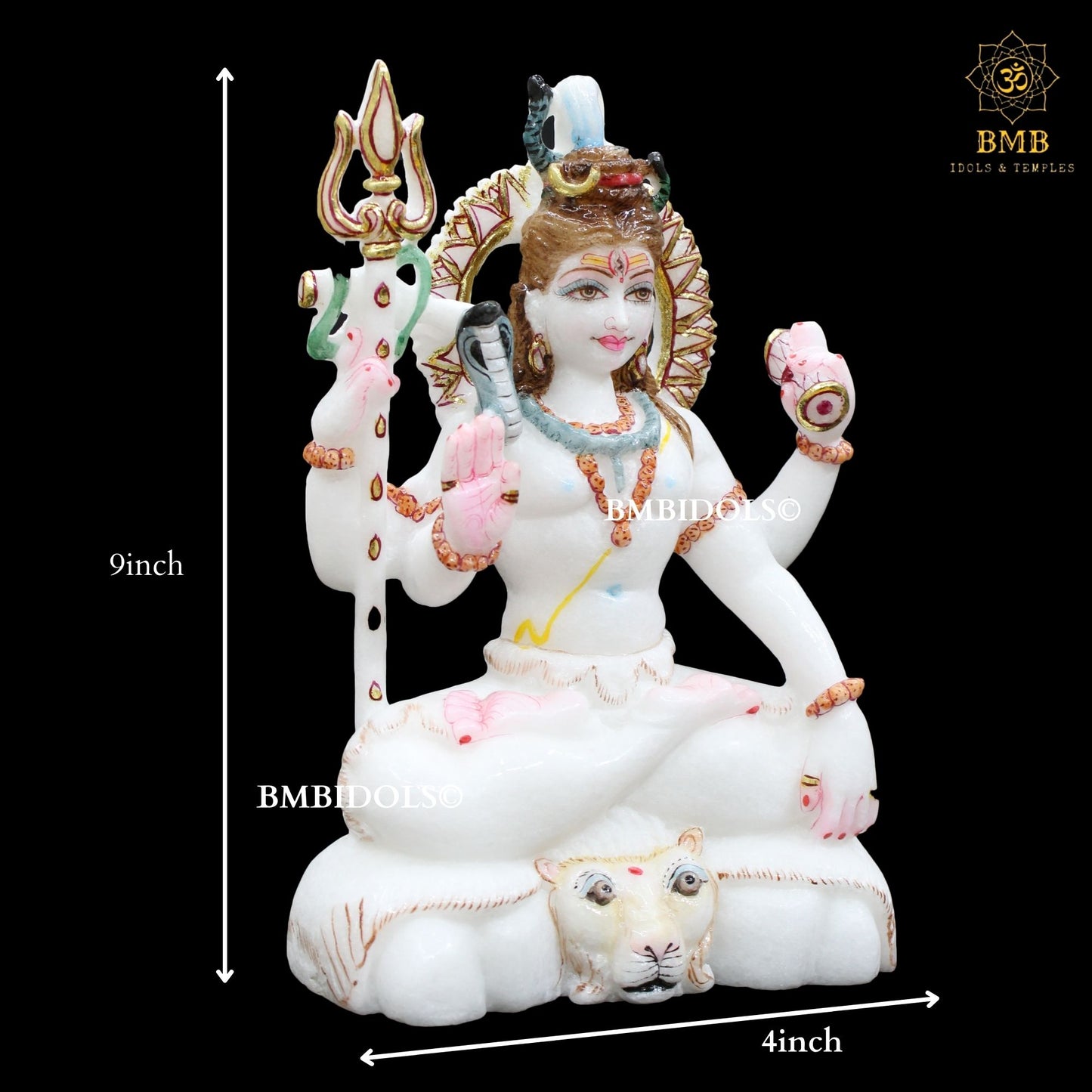 Small Four Hands Marble Shiva Statue in 9inches for Home Temples