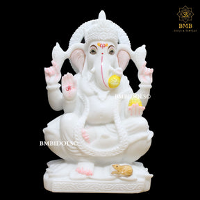 White Marble Ganesh Statue made Sitting on Lotus in 15inches – BMBIDOLS