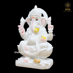 White Marble Ganesh Statue made Sitting on Lotus in 15inches – BMBIDOLS