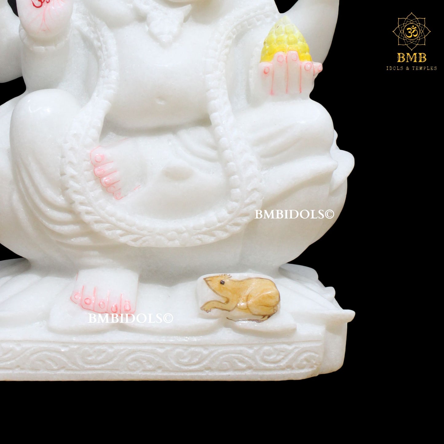 White Marble Ganesh Statue made Sitting on Lotus in 15inches