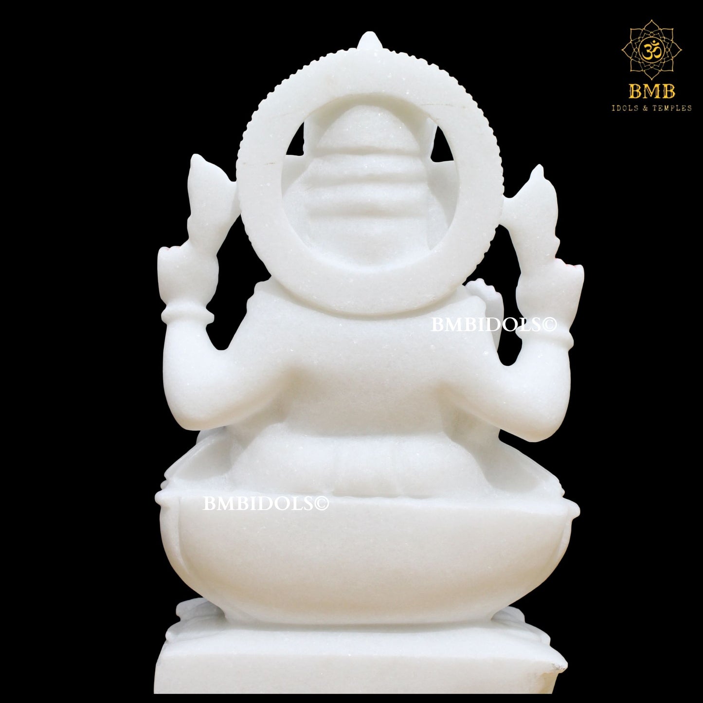 White Marble Ganesh Statue made Sitting on Lotus in 15inches