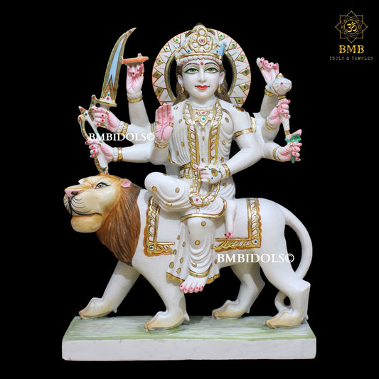 Marble Durga Mata Statue in 18inches for Homes & Temples