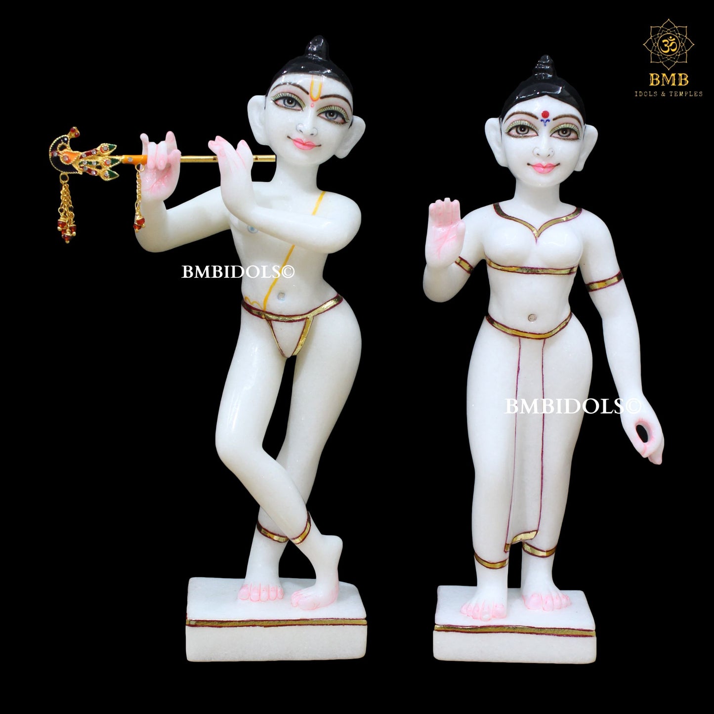 Iskcon Radha Krishna Marble Statue in 12inches for Homes and Temples