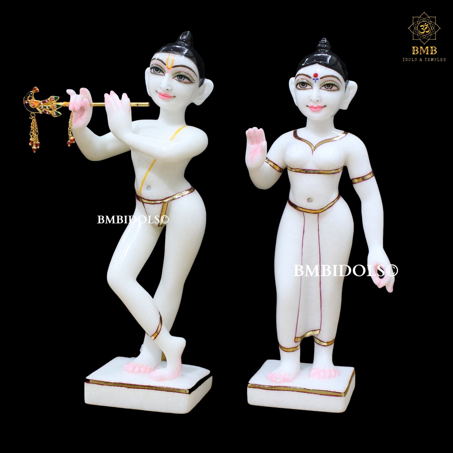 Iskcon Radha Krishna Marble Statue in 12inches for Homes and Temples