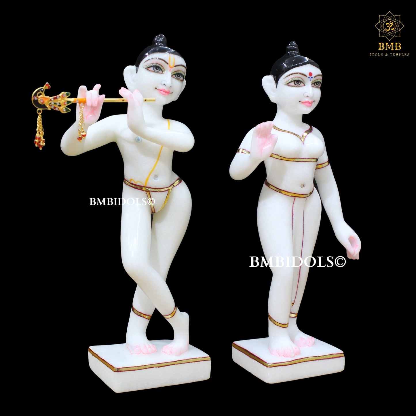 Iskcon Radha Krishna Marble Statue in 12inches for Homes and Temples
