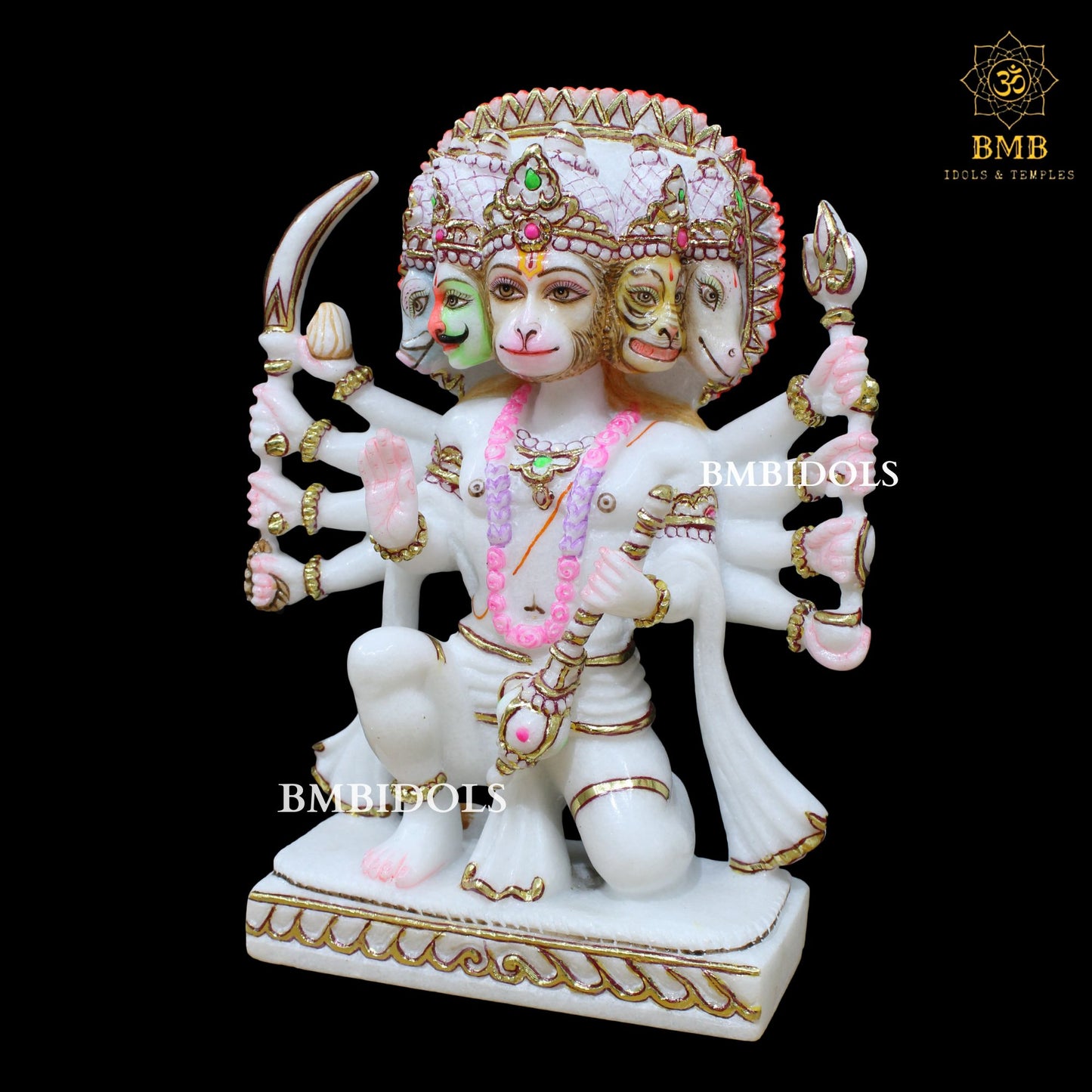 Marble Panchmukhi Hanuman Murti in 12inches for Homes and Temples