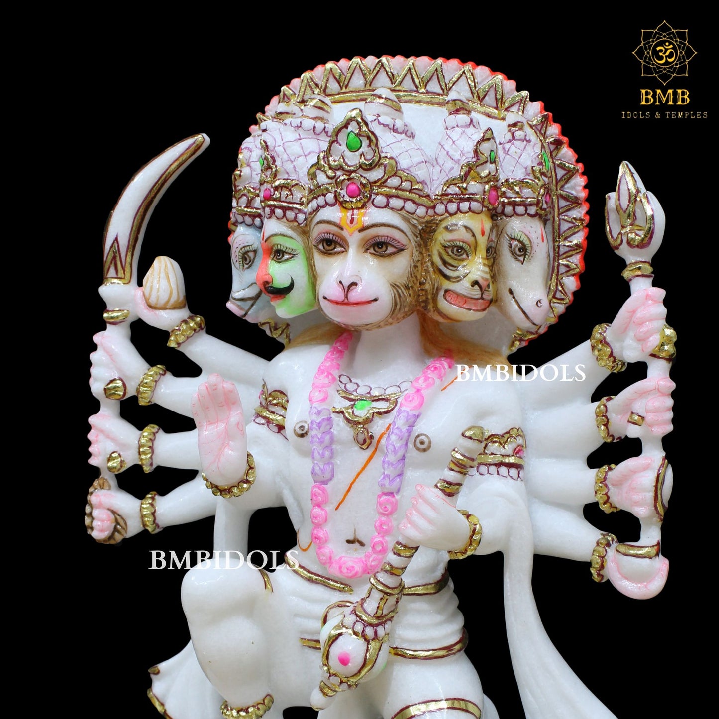 Marble Panchmukhi Hanuman Murti in 12inches for Homes and Temples