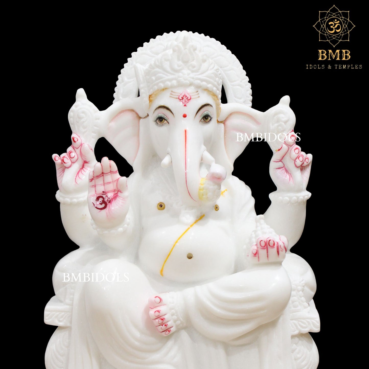 White Makrana Marble Ganesha Murti in 15inches