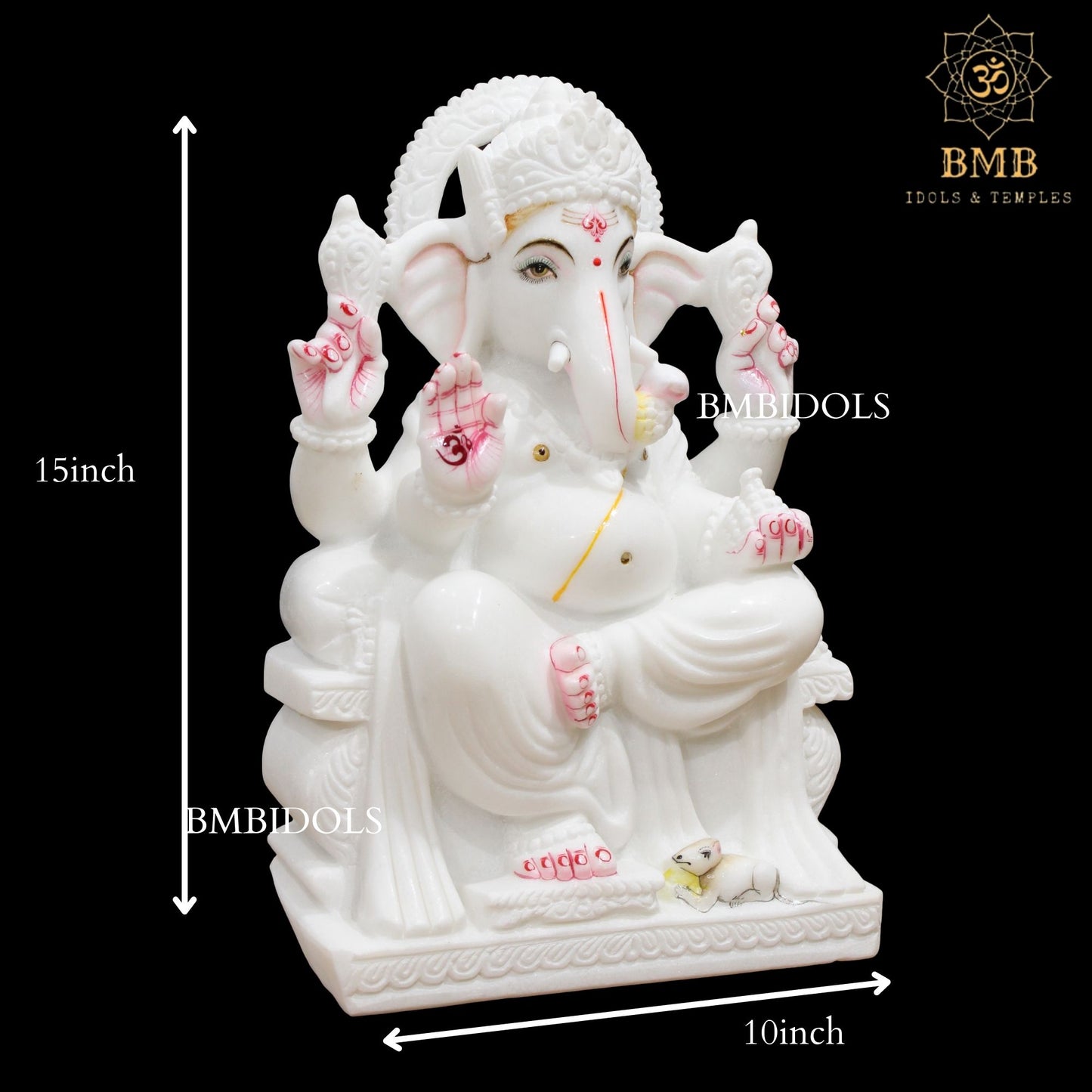 White Makrana Marble Ganesha Murti in 15inches