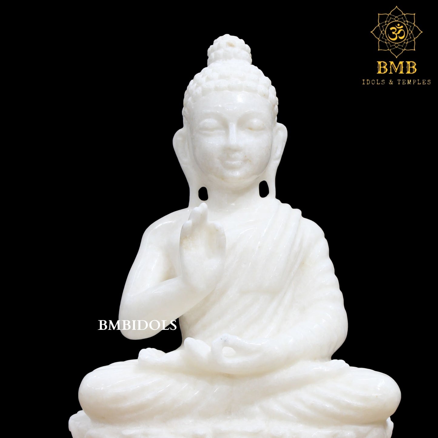 Antique Lotus Buddha Statue made in Makrana Marble in 12inch