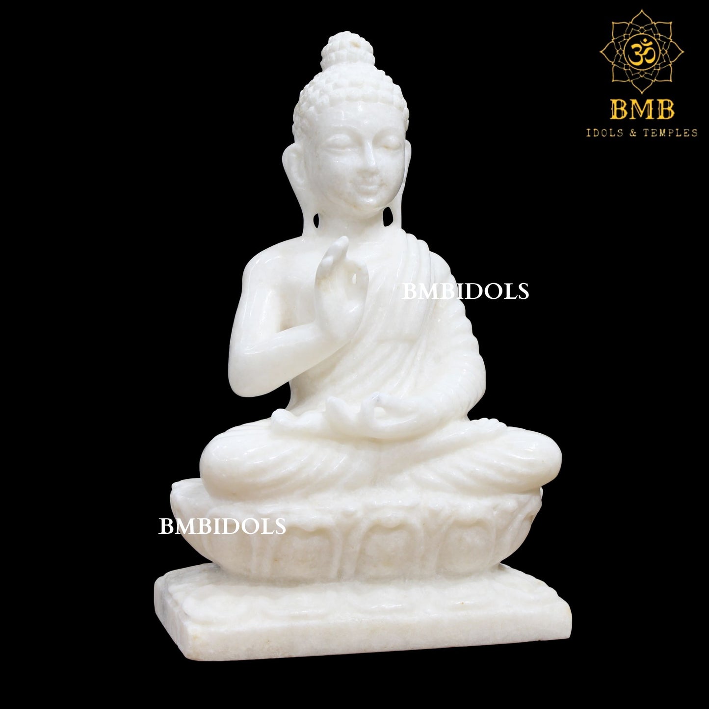 Antique Lotus Buddha Statue made in Makrana Marble in 12inch