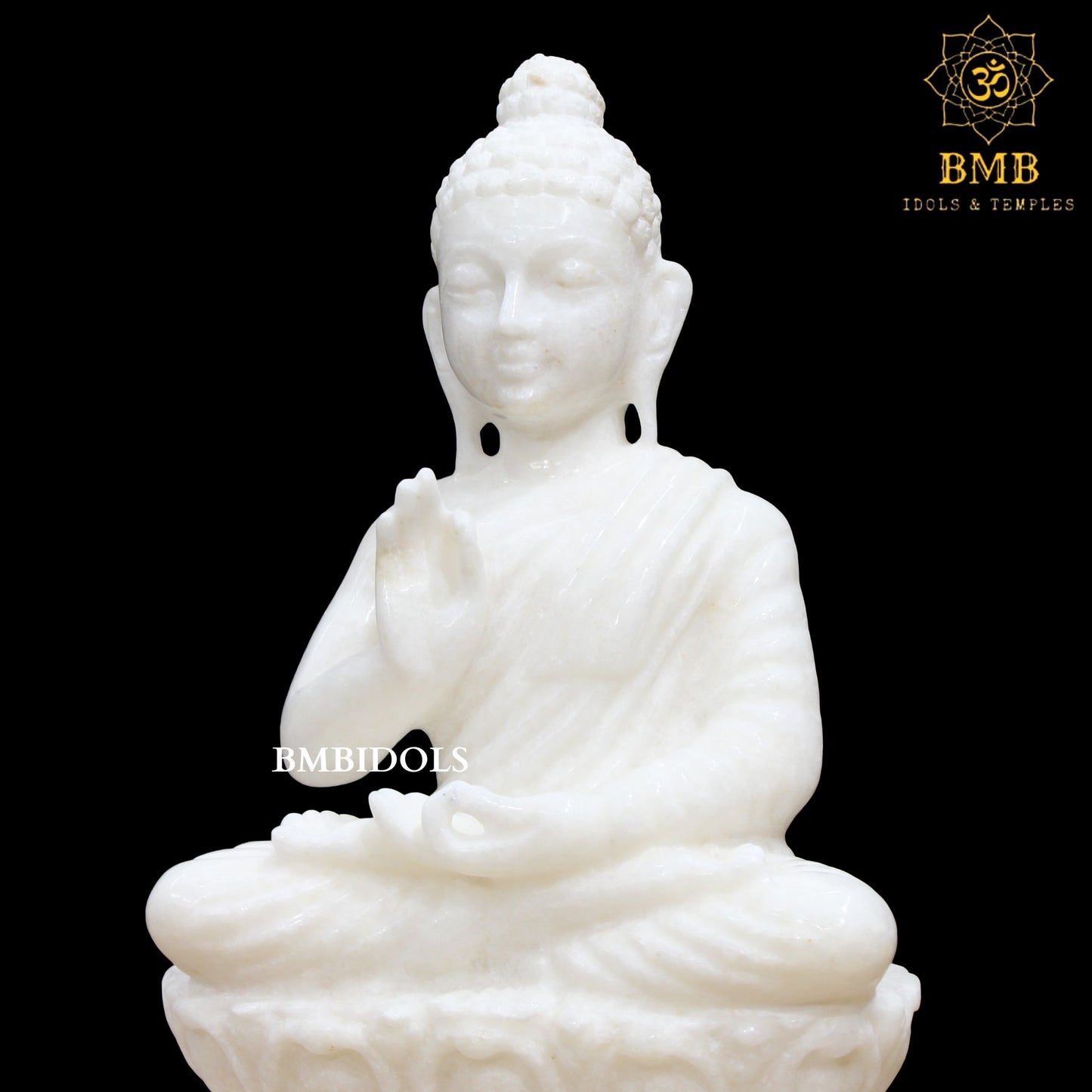 Antique Lotus Buddha Statue made in Makrana Marble in 12inch