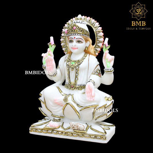 Lotus Marble Lakshmi Mata Statue with Four Hands in 12inches