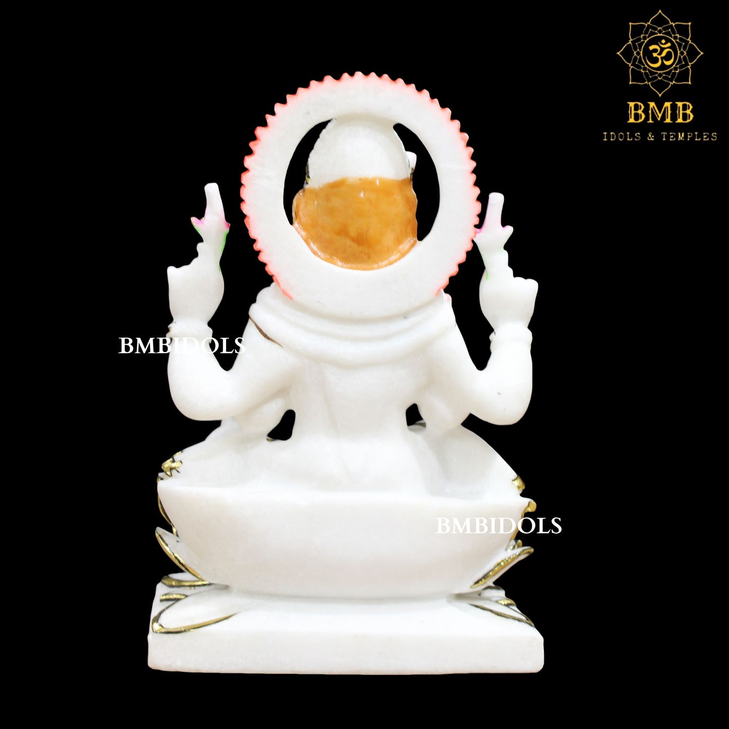 Marble Ganesh Lakshmi Statue sitting on Lotus Makrana Marble