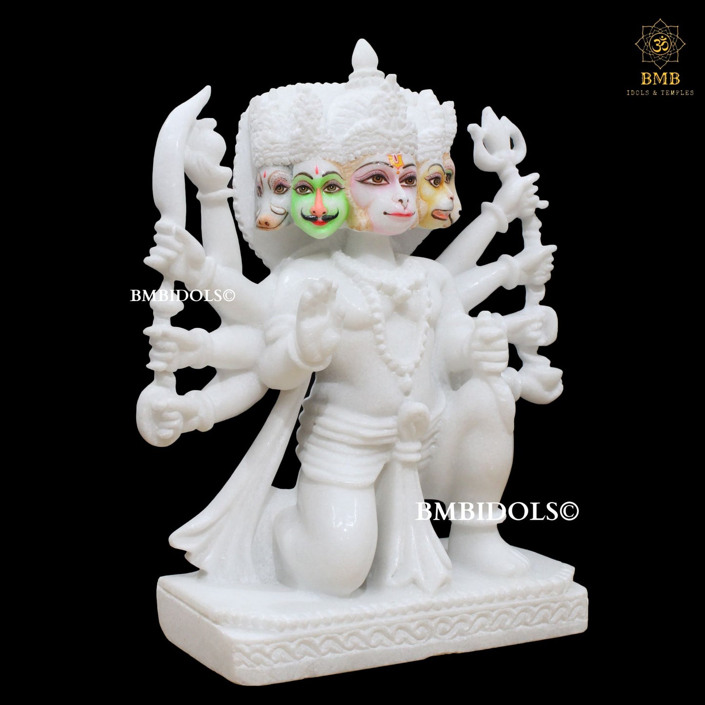 White Marble Panchmukhi Hanuman Statue in 15inches for Homes & Temples
