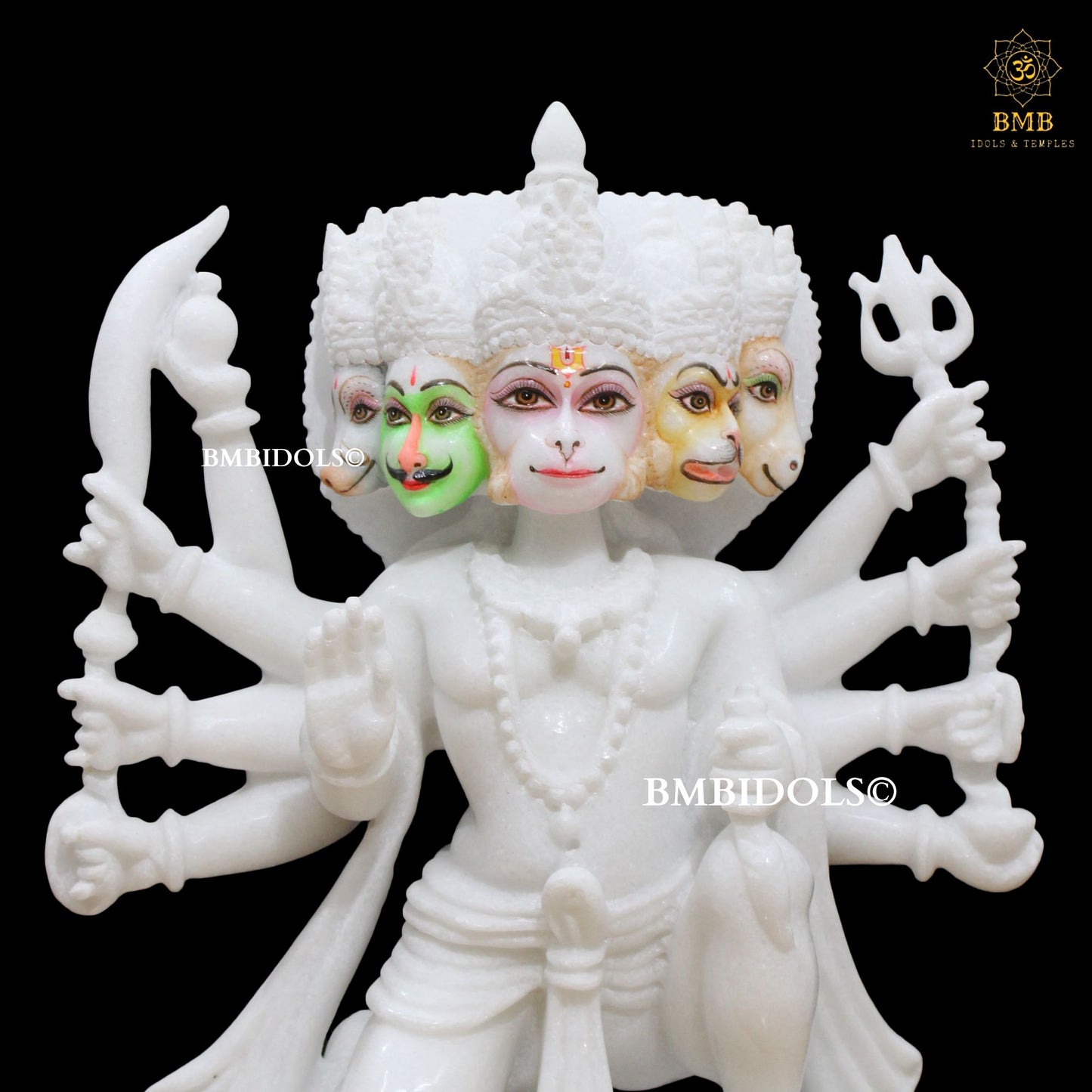 White Marble Panchmukhi Hanuman Statue in 15inches for Homes & Temples