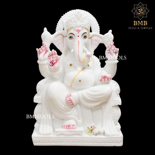 White Makrana Marble Ganesha Murti in 15inches