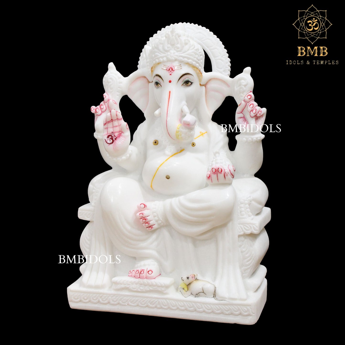 White Makrana Marble Ganesha Murti in 15inches