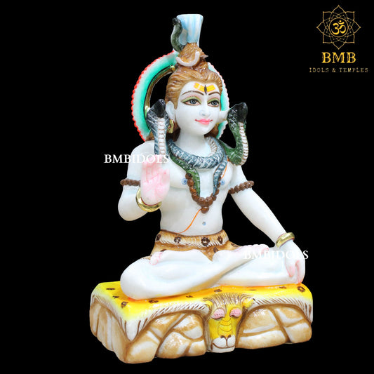 Marble Shiva Statue of Two Hands in Pure white Makrana Marble in 12inches