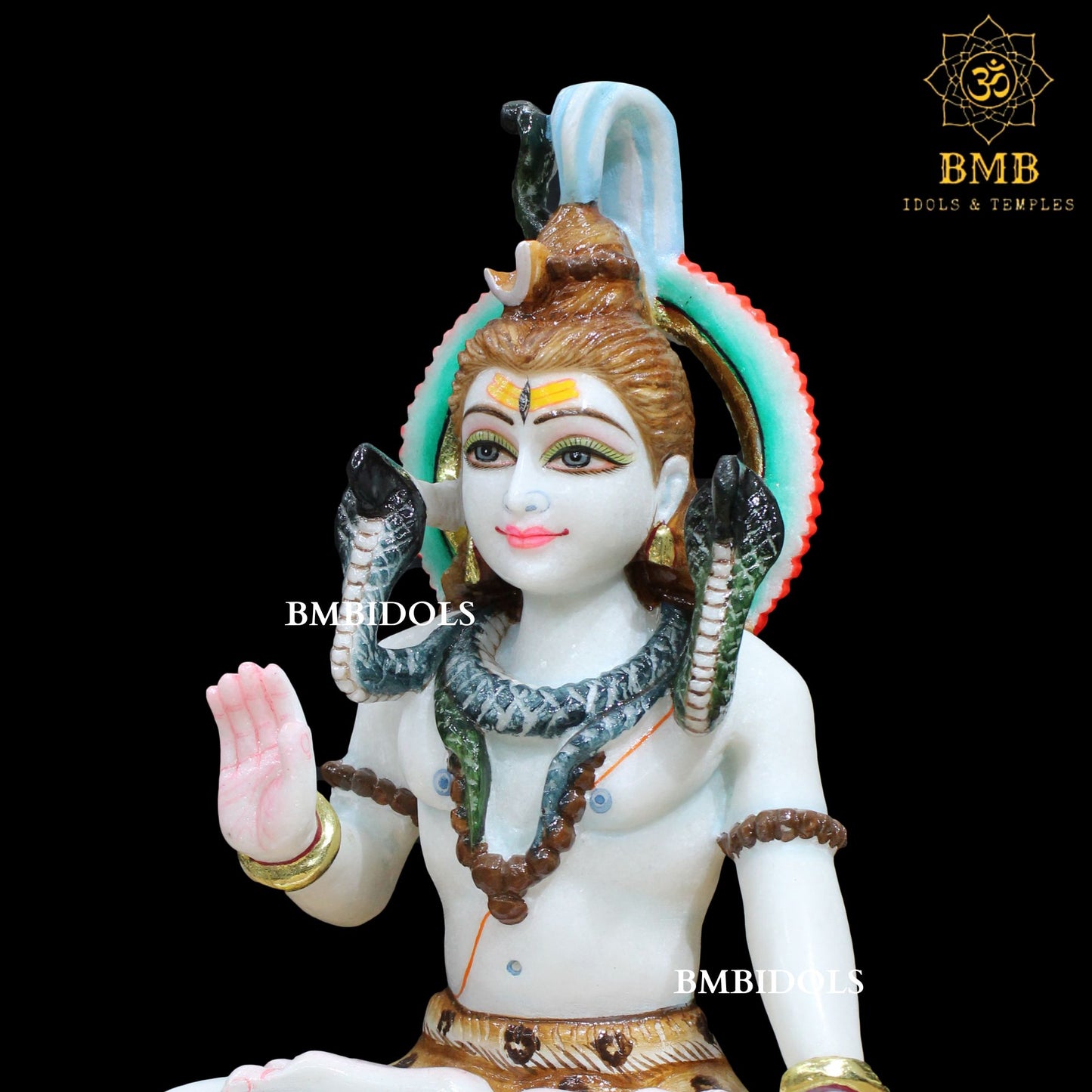 Marble Shiva Statue of Two Hands in Pure white Makrana Marble in 12inches