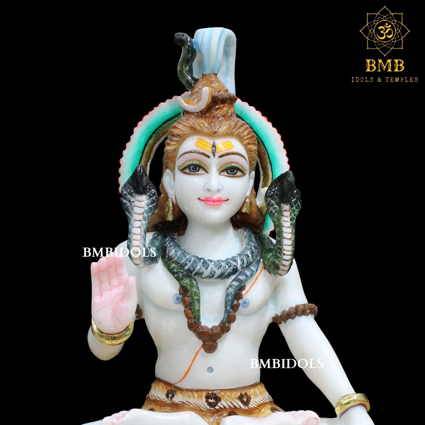 Marble Shiva Statue of Two Hands in Pure white Makrana Marble in 12inches