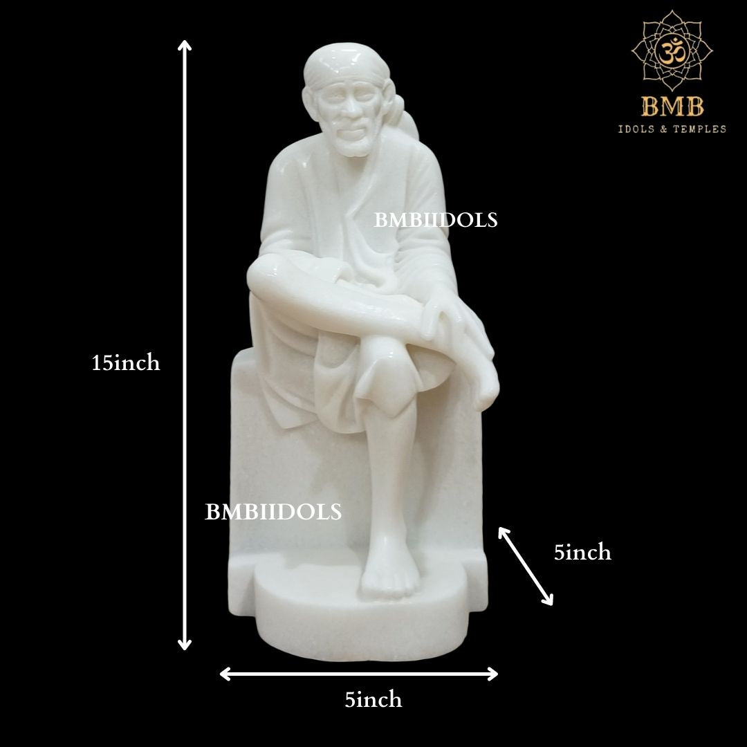 White Makrana Marble Sai Baba Murti for Home and Temples in 15inches