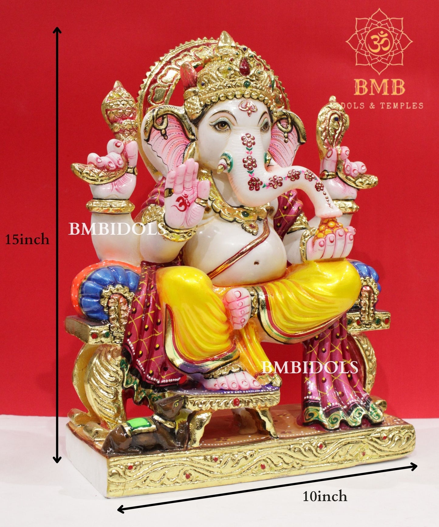 15inch Coloured Marble Ganesh Statue in Makrana Marble