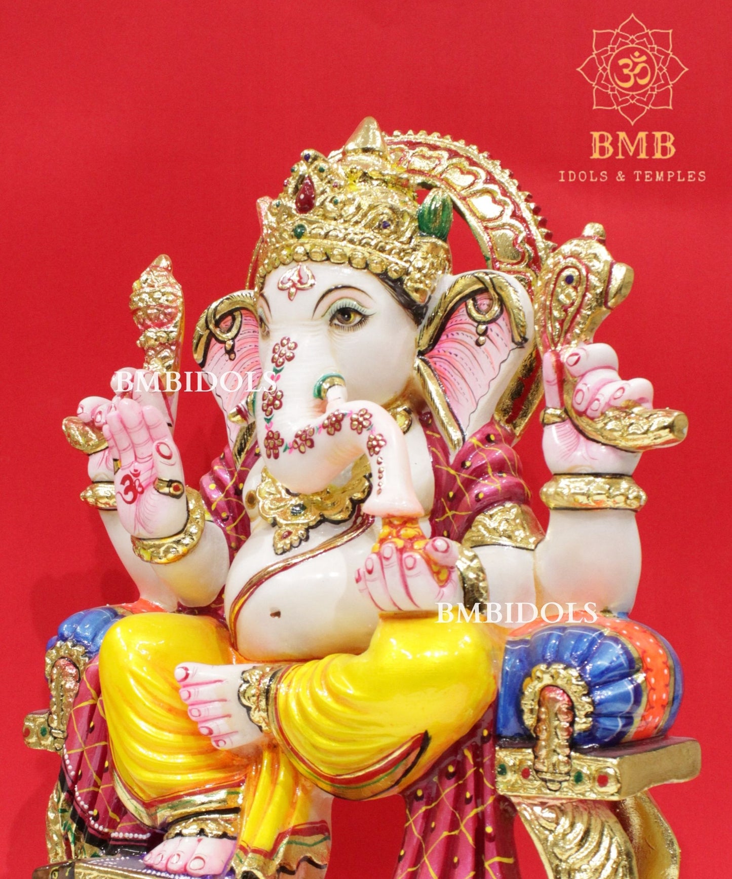 15inch Coloured Marble Ganesh Statue in Makrana Marble