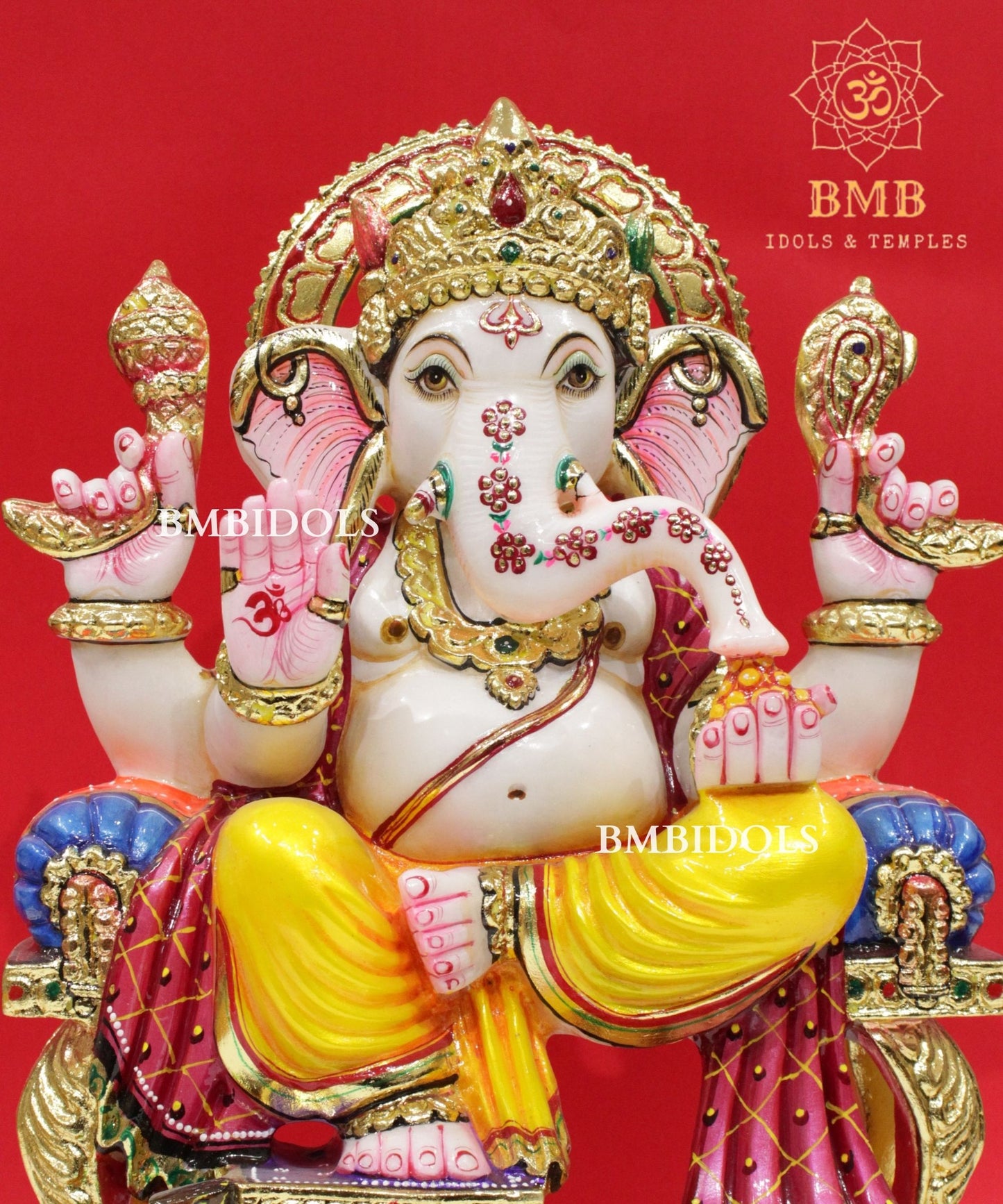 15inch Coloured Marble Ganesh Statue in Makrana Marble