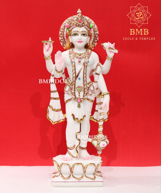 Marble Lakshmi Narayan (Vishnu) Statue made in Natural Makrana Marble in 18inches