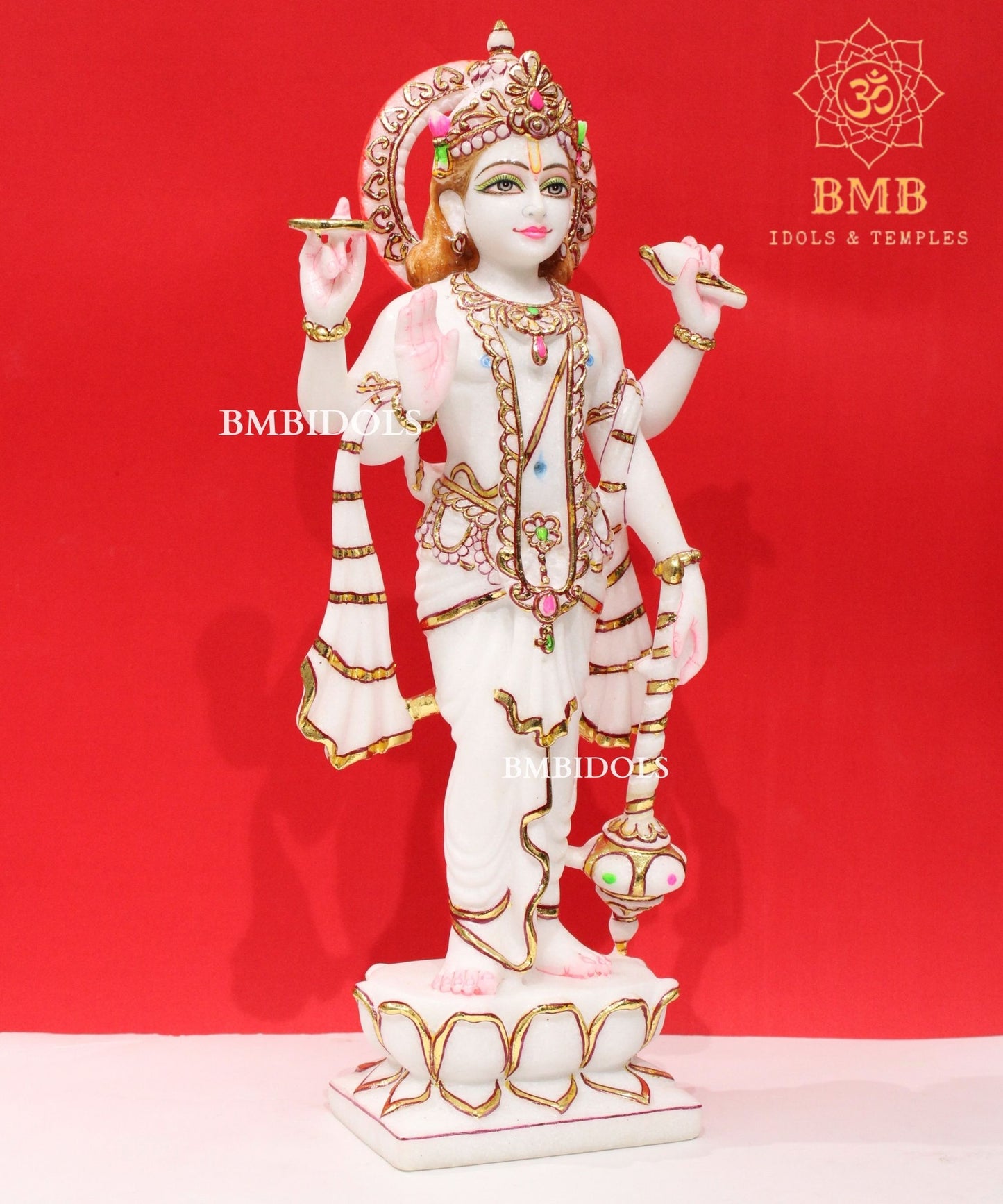 Marble Lakshmi Narayan (Vishnu) Statue made in Natural Makrana Marble in 18inches
