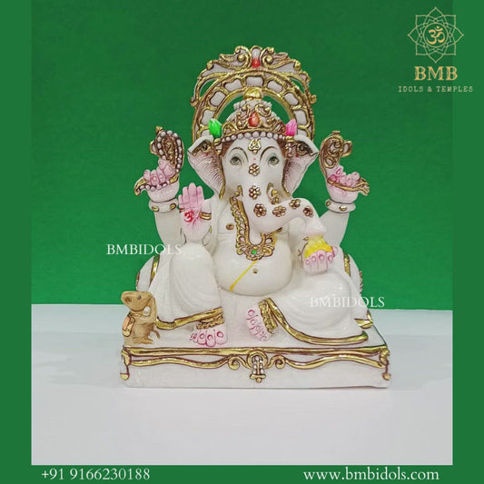 Marble Ganesh Murti made in Makrana white Marble in 9inches