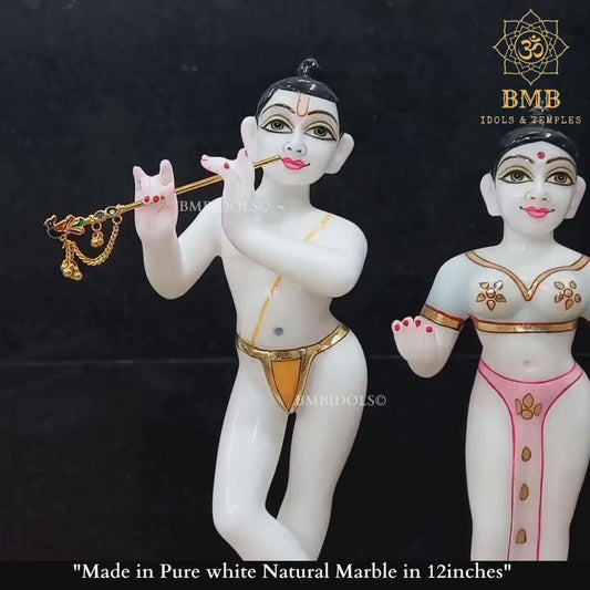 Marble Iskcon Radha Krishna Statue in 12inches