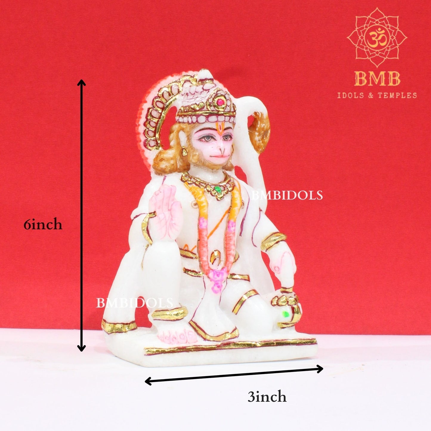 Small Marble Hanuman Murti in Makrana Marble in 6inch in Ashirwad Pose